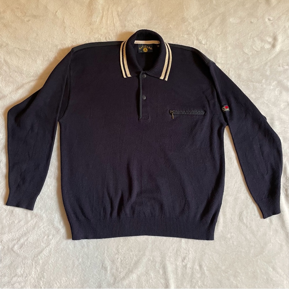 NAVIGARE Sz L Mens Blue Polo Neck Sweatshirt Jumper Long Sleeve Made in Italy